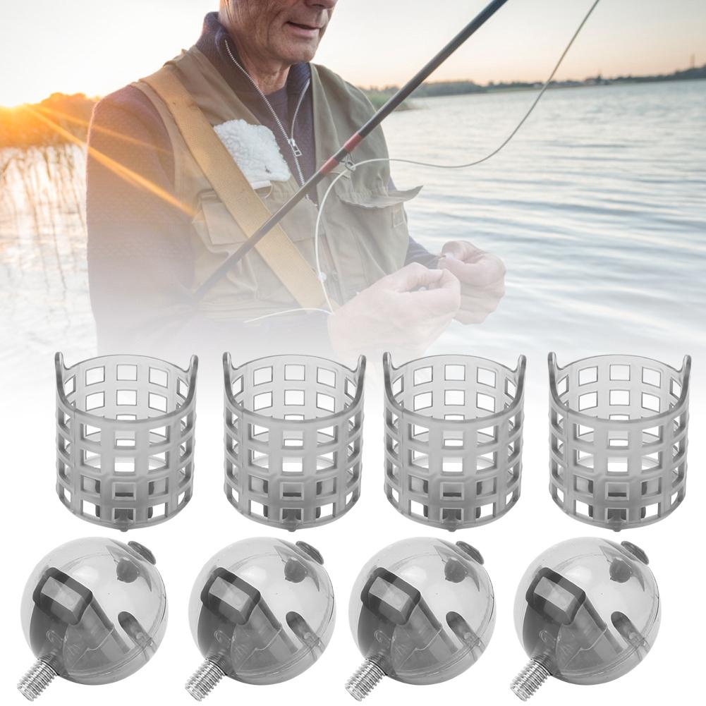 4Pcs PE Plastic Portable Fishing Feeder Lure Bait Cage Tackle Accessories with WeightM