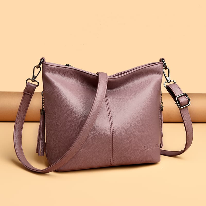 Soft leather fringed shoulder bag Crossbody tote women's bag