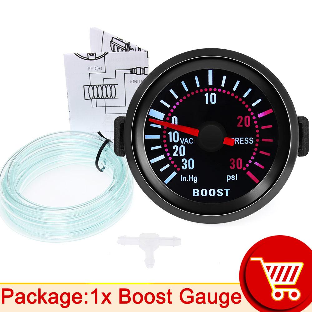 Turbo Boost Gauge -1 To 2 Bar -30-30 PSI In.Hg White LED Black Face 52mm Car Boost Meter with Sensor for Gasoline Racing Car 12V boost gauge PSI