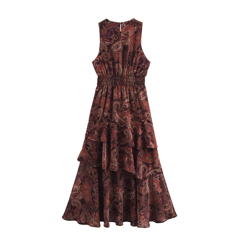Jnleaog Spring New Arrival Women's Clothing Fashion Style French Fashion Design Print Chiffon Laminated Sleeveless Dress