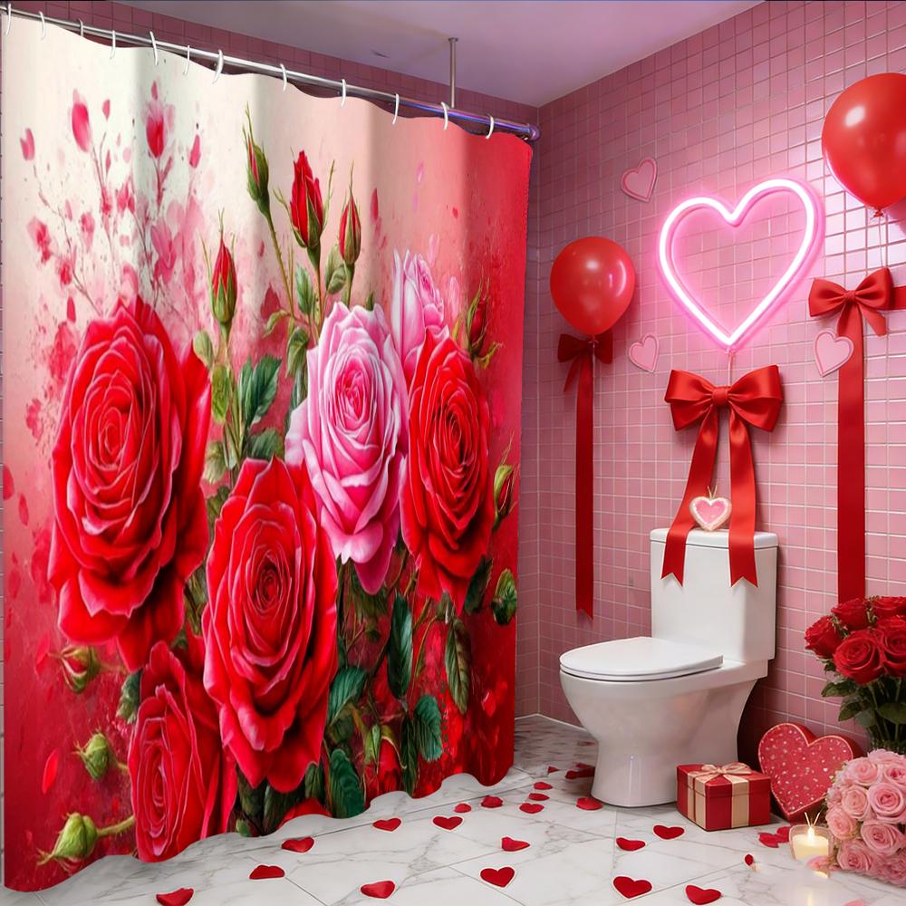 Valentine's Day Love Heart Dec shower curtain, bathroom shower waterproof curtain with 12 hooks,  home decoration, free delivery