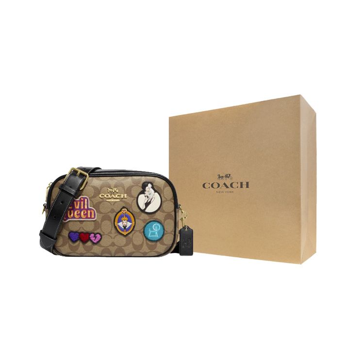 Coach X Disney Jamie 25 Classic Monogram Zip Cartoon Logo Decor Coated Canvas And Leather Crossbody Bag Medium Women Crossbody Bag CC151-IME7V
