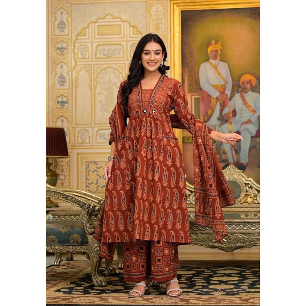 Indian Traditional Cotton Kurta Palazzo Dupatta Set Women Ethnic Salwar Kameez