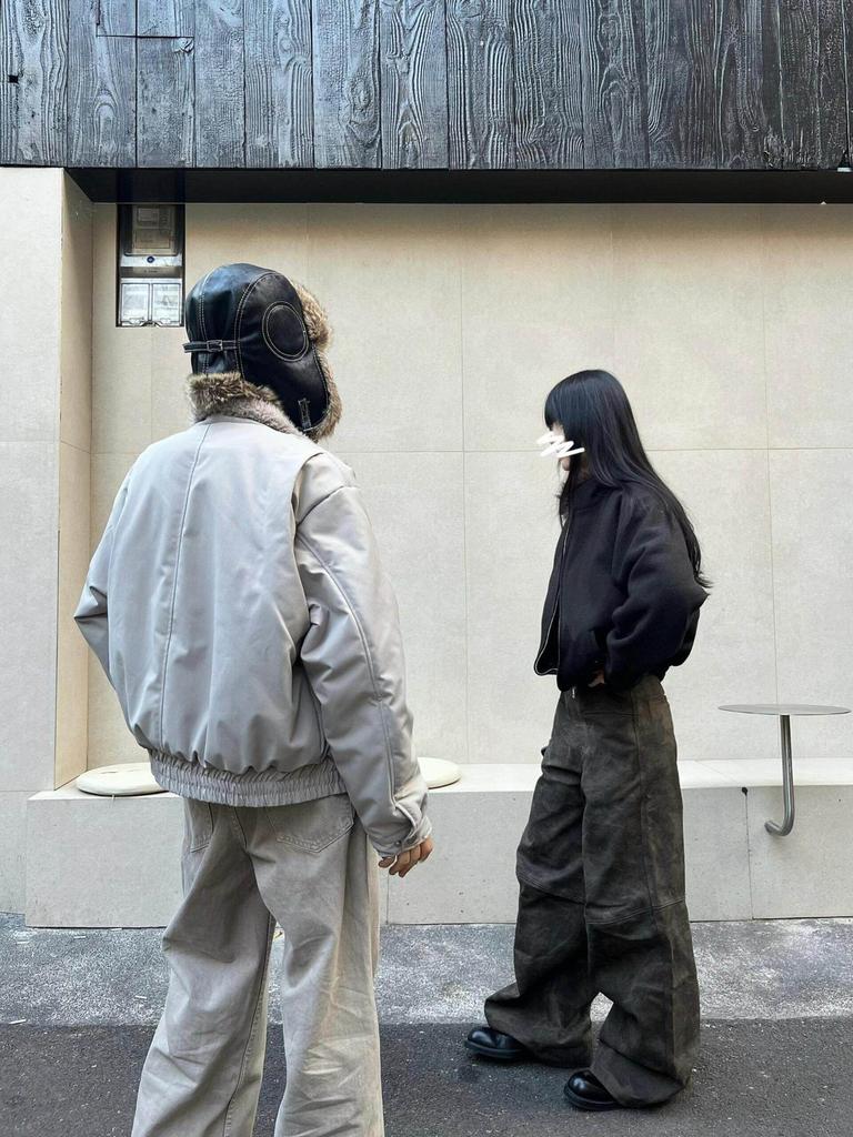 Cement Gray Winter Warm Fur Collar Cotton Harrington Bomber Jacket