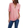 Women Ladies Zipper Button Long Sleeves Loose Chiffon Shirt Clothing