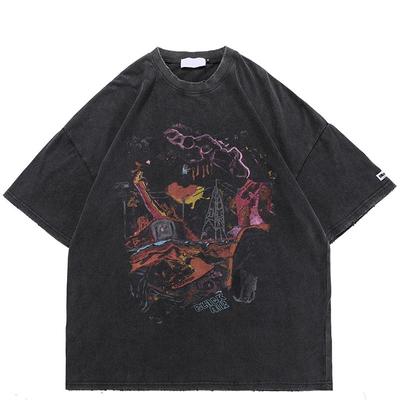T-shirt unisex con stampa grafica strappata Harajuku