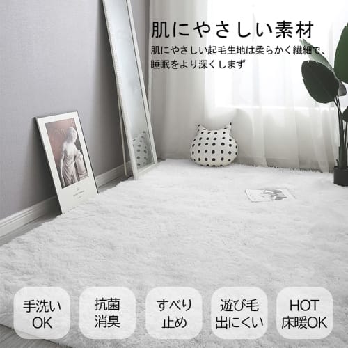 Leesentec Fluffy Washable Rug, Nordic Style, Non-Slip, Soundproof, Antibacterial, Odor Resistant, Long Pile, Compatible with Air Conditioning and Unde