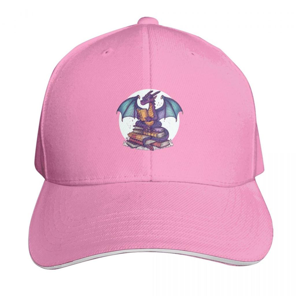 library tshirts Animated dragon reads atop book stack Scholarly whimsical appearance Content and focused expres Baseball Cap