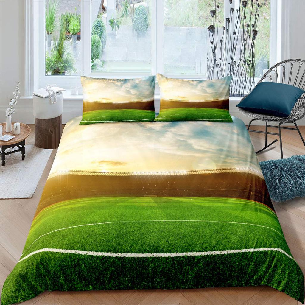 Green Football Field King Queen Duvet Cover Soccer Field Comforter Cover Boys Men Sport Games Bedding Set Polyester Quilt Cover