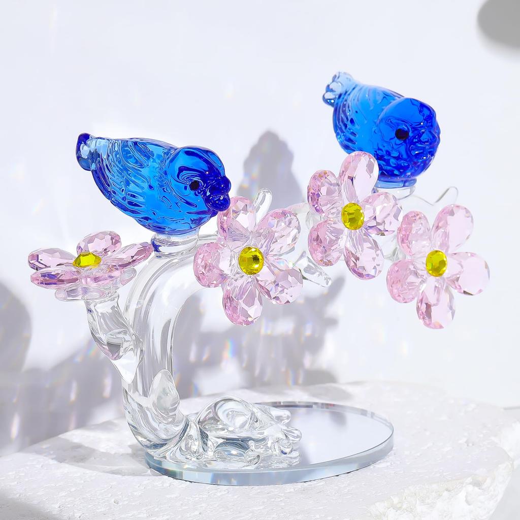 K9 Crystal Flower and Bluebird Glass Home Wedding Anniversary Gift for Day Gift for Day Gift for Mom Figurine, Ornament, Couple's Gift, Wife,