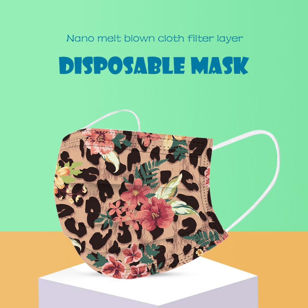 10PCS Adult Leopard Print Plus Flower Three-Layer Ddisposable Protective Mask
