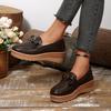 Platform muffin shoes spring and autumn new soft leather small wedge heel single shoes British style retro brown lazy shoes