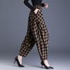 cotton plus size vintage plaid high waist casual loose spring autumn Pants Women Loose Casual Trousers