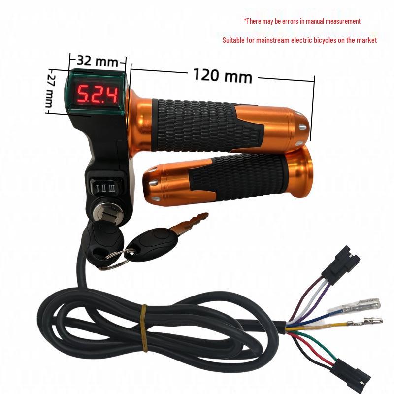 Red Screen Rice Grain Throttle Grip with 23 Voltage Display & Three-Speed Settings (I, II, III) for Electric Vehicles