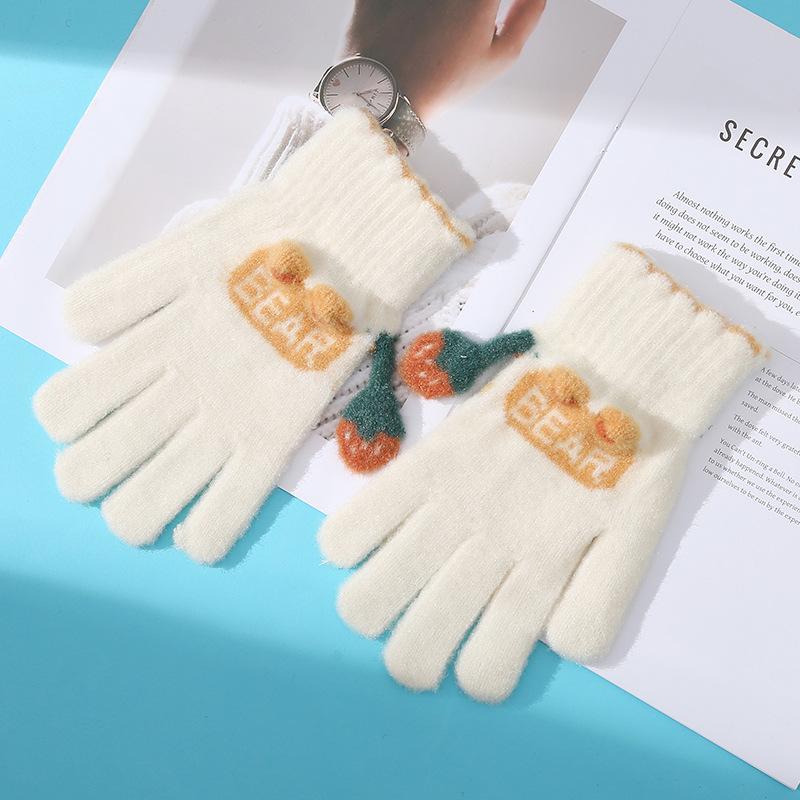 New Cute Touch Screen Five Finger Gloves for Women In Autumn and Winter Knitted Thickened Velvet Keep Warm and Fingers Riding To Prevent Cold