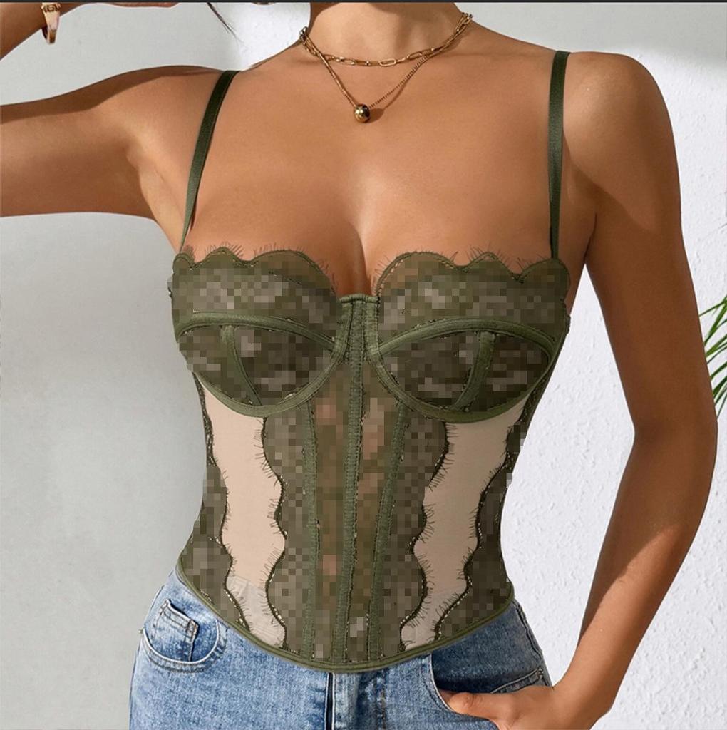 Spicy Girl See-Through Lace Trim Corset Camisole