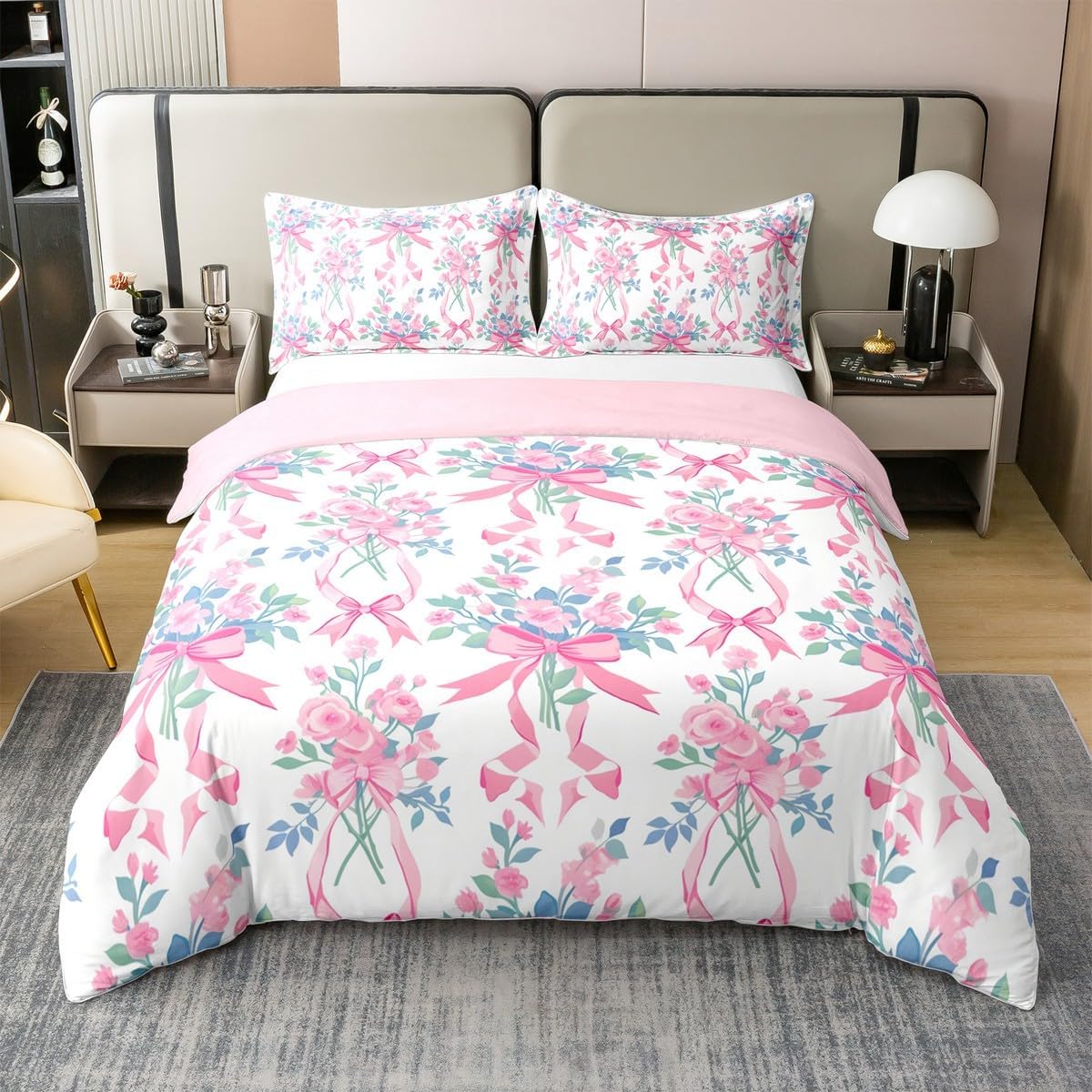 Filtration Facilities Unisex Fairy Bow Soft Duvet Cover Quen King-Sized Dimensionsd Dimensions Flower Beding Set Bedrom Floral Comfortable Quilt Cover Children Kids Carton Bow 3