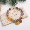 Scenic Gold Foil Glazed Bead Bracelet with Lucky Mantra for Prosperity and Good Fortune