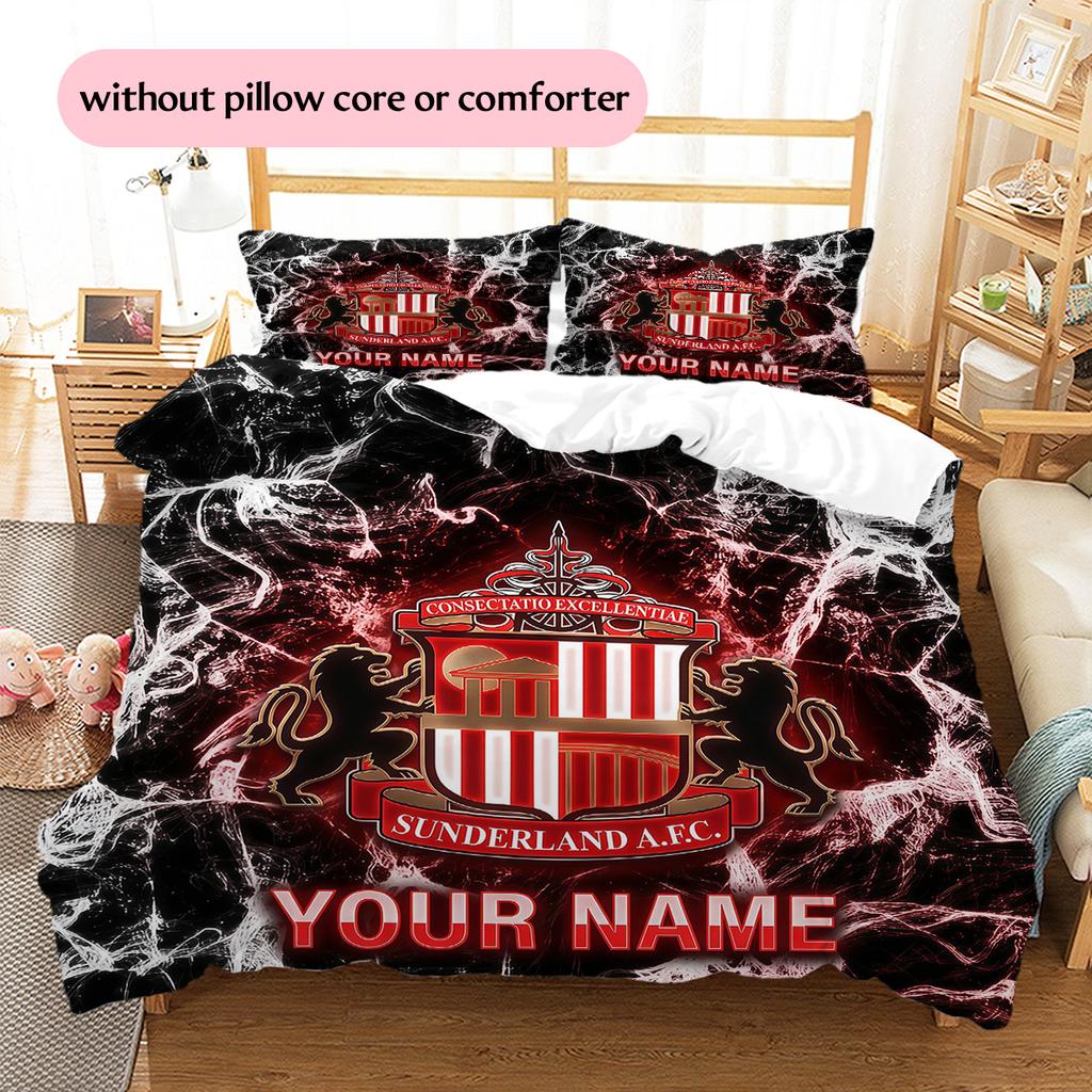 Custom Name Sunderland AFC Pattern Bedding Quilt Set Home Decoration Gift (1 * duvet cover + 2 * pillowcase without core)