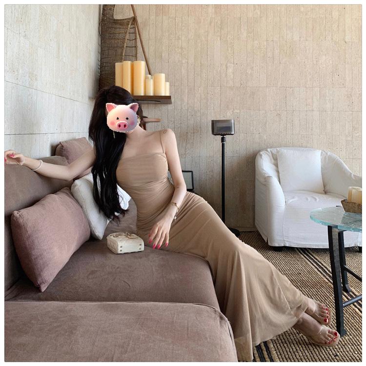 Design Sense French Pure Desire Spice Girl Hip-wrapped Suspender Dress Summer New Temperament Sexy Mesh Dress