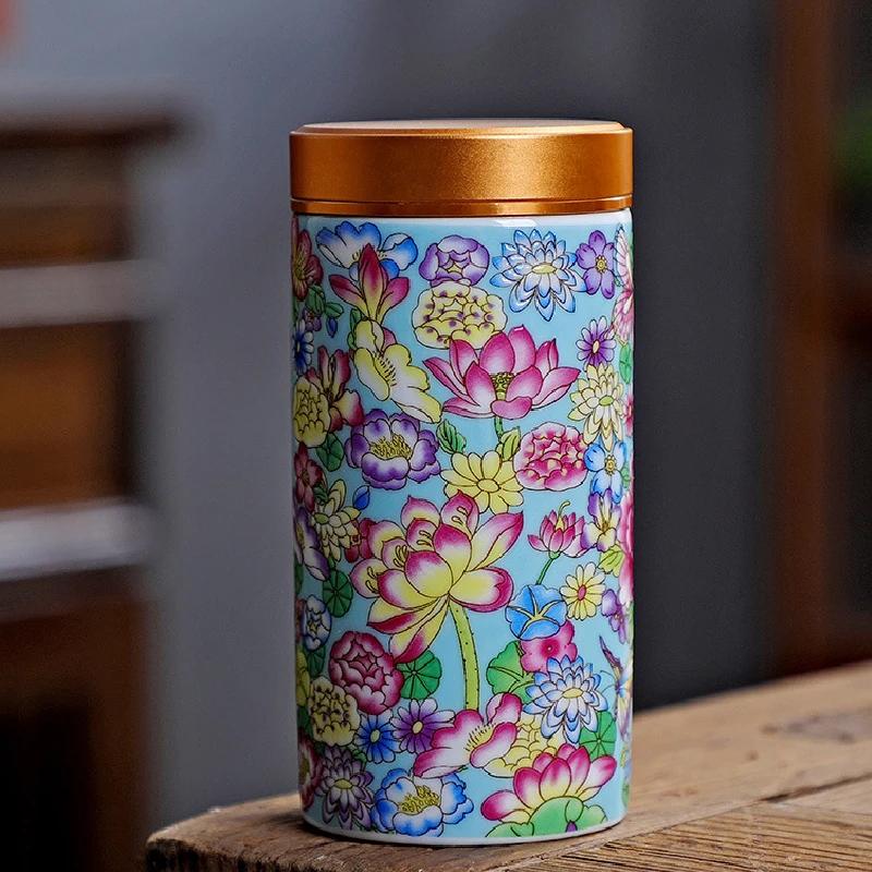 Enamel tea and sugar jar ceramic multifunctional home medicine coffee bean sealed jar kitchen storage bottle