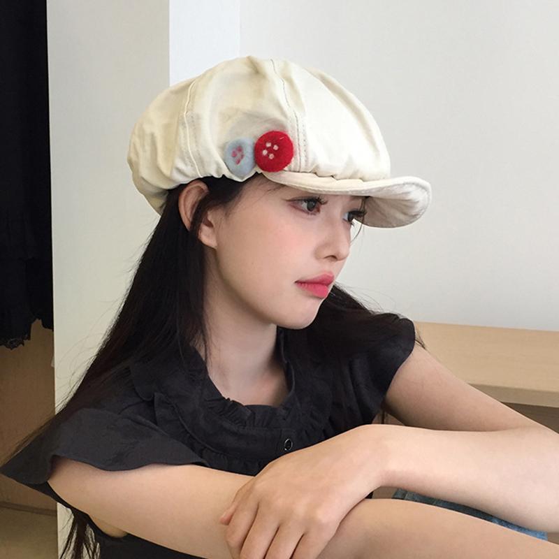 Double-Button Decorative Baseball Cap Cotton Hemp Octagon Windproof Newspaper Hat Adjustable Beret Fall And Winter Sun Hat