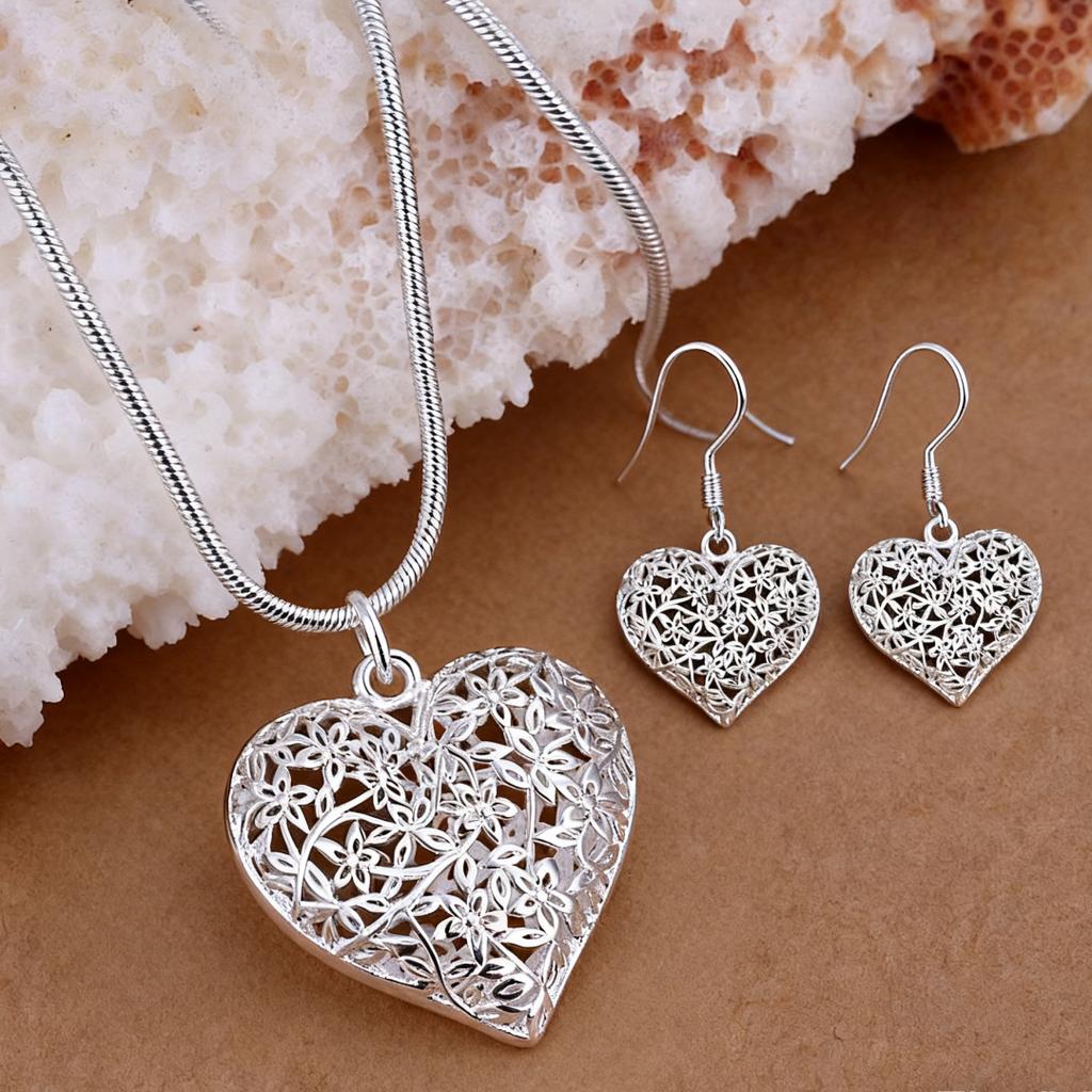 Special offer   Copper precious flower heart necklace earring for women fashion jewelry sets Gift wedding accessories