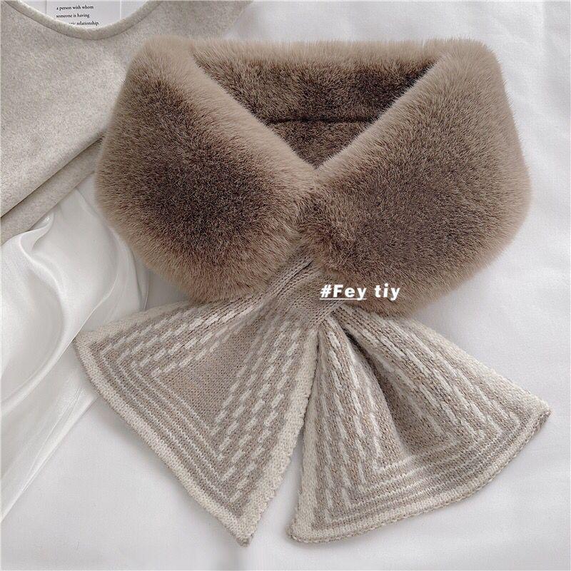 Women s Korean Style Striped Faux Cashmere Scarf - Versatile Autumn/Winter Neck Warmer with Thickened Collar хаки