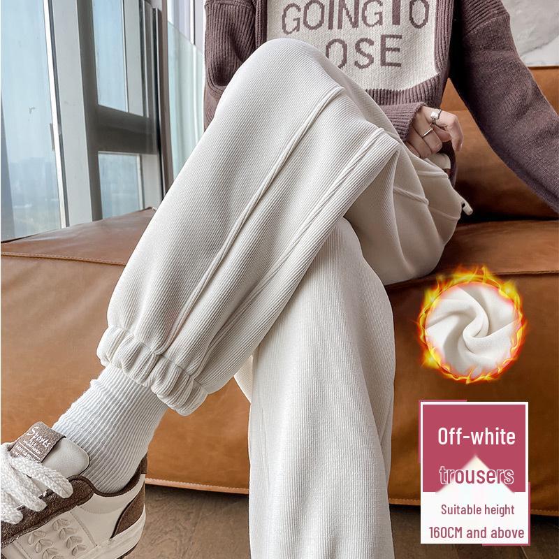 Women's Windproof Fleece-Lined Sweatpants - Warm Thickened Lamb Fleece for Autumn/Winter Casual Wear