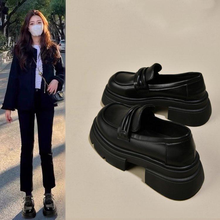 Platform British style small leather shoes women's spring 2025 new women's shoes black versatile loafers one-pedal single shoes