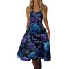 Women's Halloween Print Off Shoulder Dress Punk Vintage Style Sleeveless Spaghetti Strap Dress with Flared Skirt for Costume Party