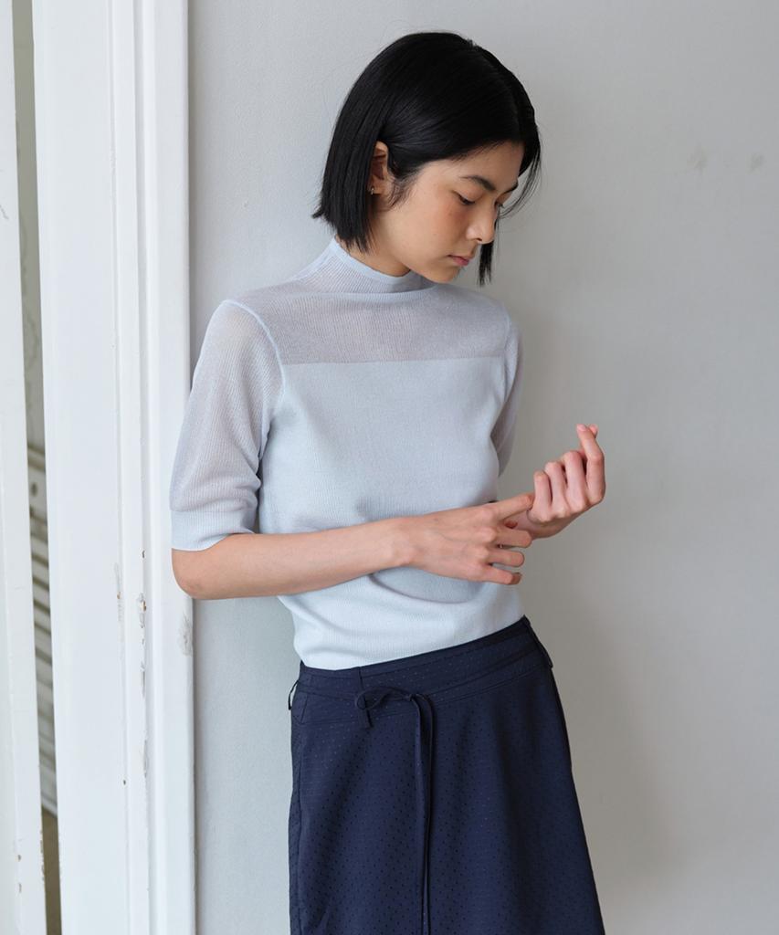 AHWE See-Through Point Mock Neck Knit_Light Blue
