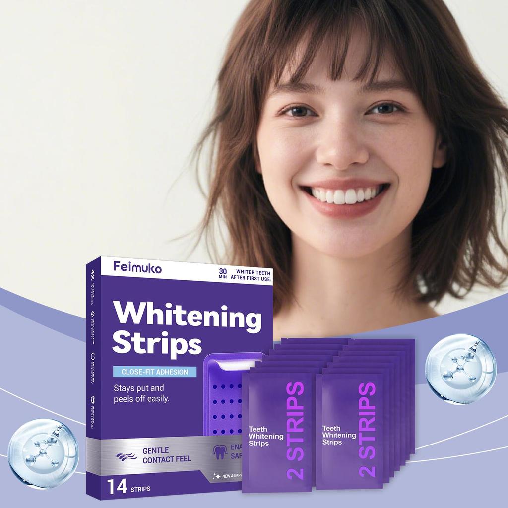 Feimuko Teeth Whitening Strips 14 Strips 30-Min Fast Whitening Close-Fit Gentle Safe Teeth Whitener
