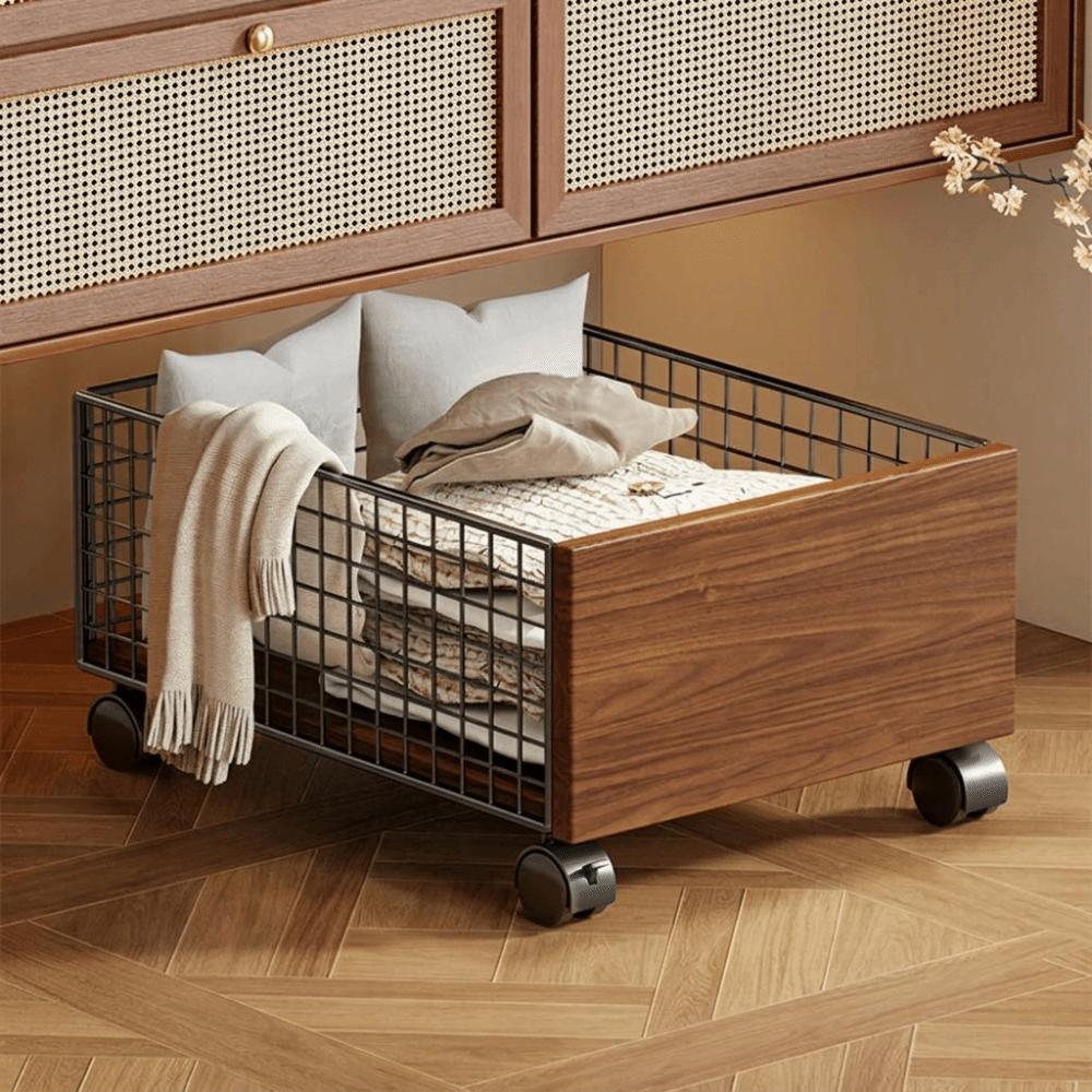 Large Capacity Under Cabinet Rolling Cart Space Saving with Wheels Rolling Storage Basket Multi-Functional Mesh Laundry Basket чёрный