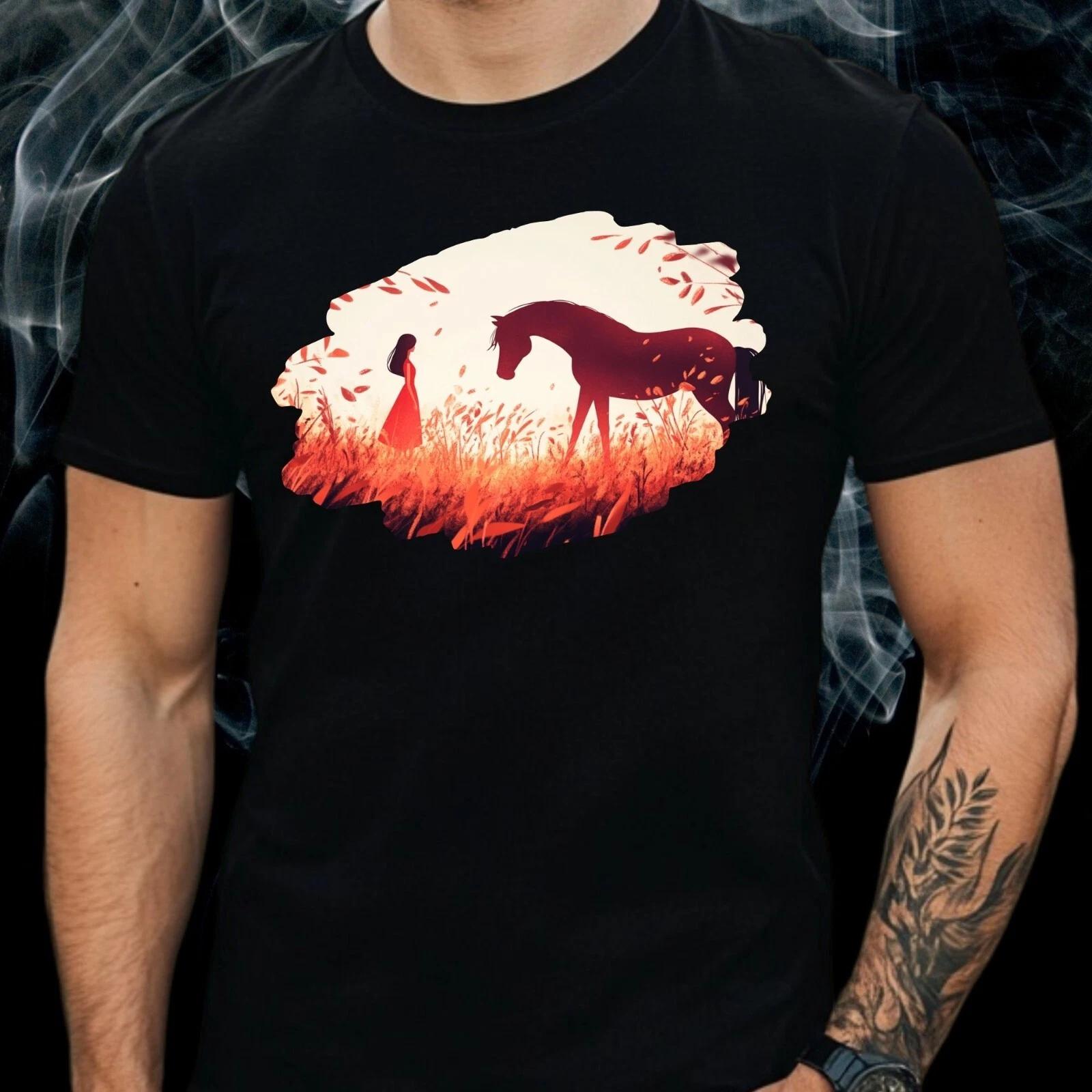 T-Shirt Herren Mädchen mit Pferd Motiv Baumwolle Größe S bis 5XL S