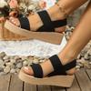 Women's Leopard Print Wedge Sandals Fashion Elastic Cloth Platform Sandals Woman Summer 2025 Lightweight Thick Sole Beach Shoes
