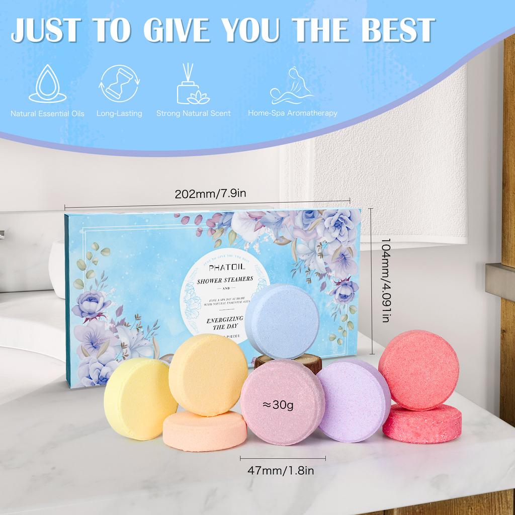 PHATOIL 8Pcs Essential Oil Shower Steamers Set for Refreshing & Relaxing, Natural Aromatherapy Shower Steamers for Self Care