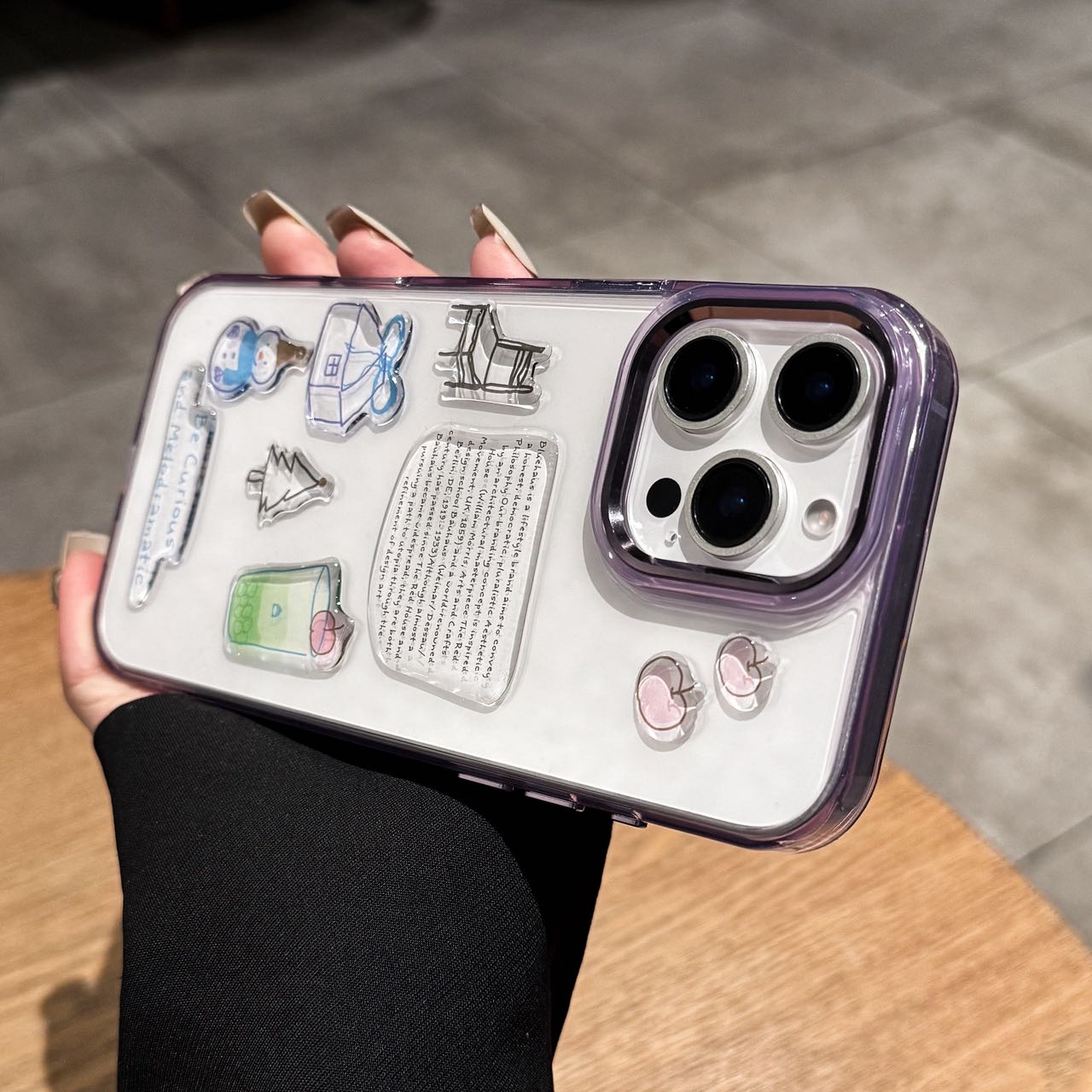 

Прозрачный чехол для iPhone 15 Pro Max, задняя крышка из ТПУ с 3D наклейкой с узором Transparent Purple