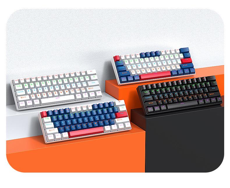 T-WOLF T60 61-Key Hot-Swappable Mechanical Gaming Keyboard with Mixed-Light and Two-Tone Blue Switch (Russian)
