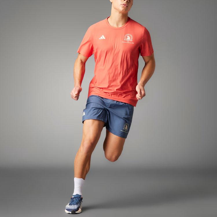 Adidas Boston Marathon 2024 Own The Run Tee Three Stripe Logo Print Crew Neck Short Sleeve T-Shirt Men Tops Red IS9544