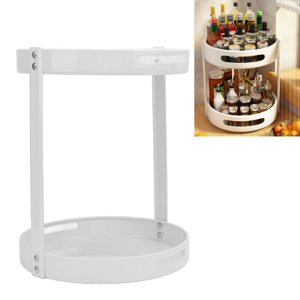 Rotating Spice 2 Tier Carbon Steel Multifunctional Round 360 degrees Turntable Spice Rack for Kitchen Cosmetics
