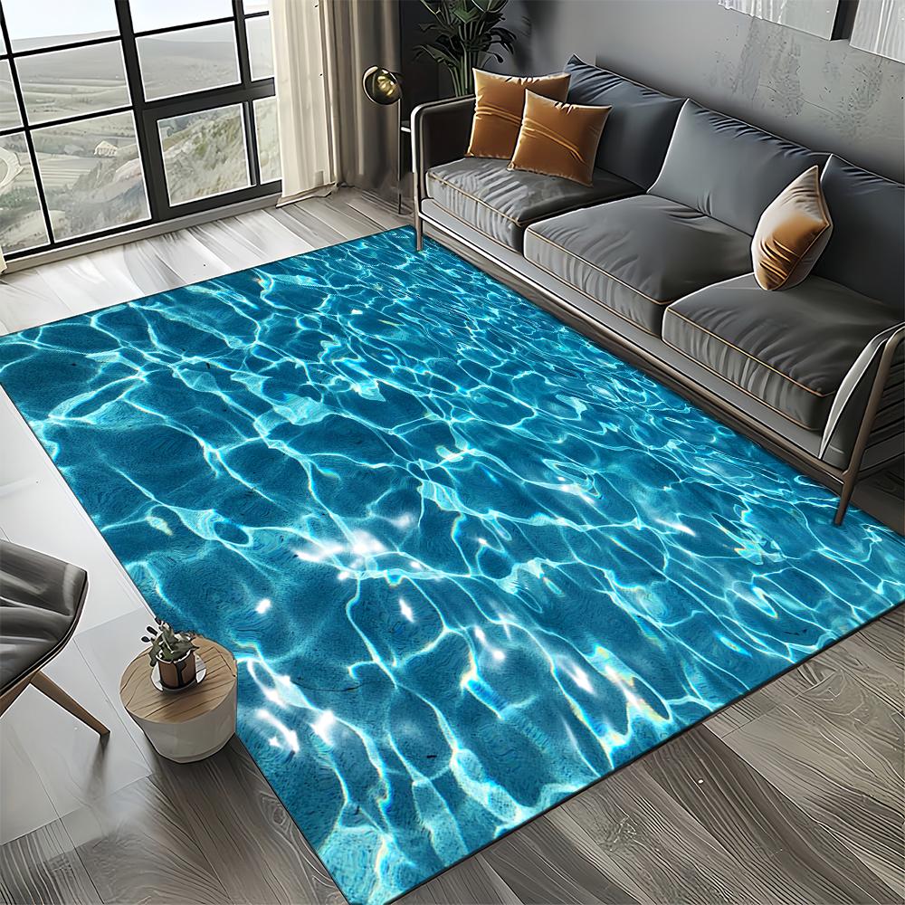 Style New Blue Green Seawater Sea Wave Ocean Carpet Rug for Living Room Bedroom Home Sofa Decoration, Floor Mat