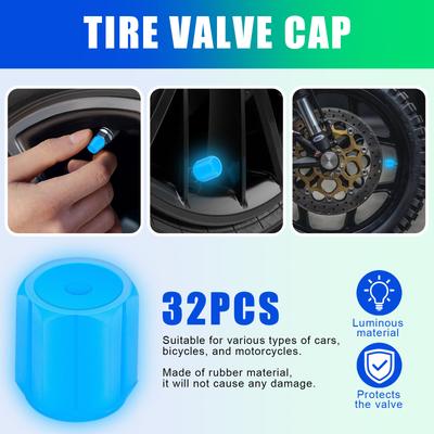 32 PCS Glow-in-The-Dark Car Tire Cap Set, Fluorescent Glowing Tire Covers For Ars Trucks Motorcycles Suvs And Bikes Accessories