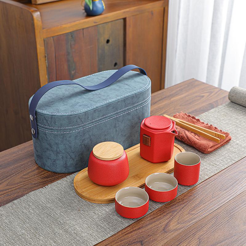 Outdoor Travel Tea Set, One Pot, Three Cups of Tea Tray, Tea Can Set, Household Express Cup, Holiday Commemorative Gift