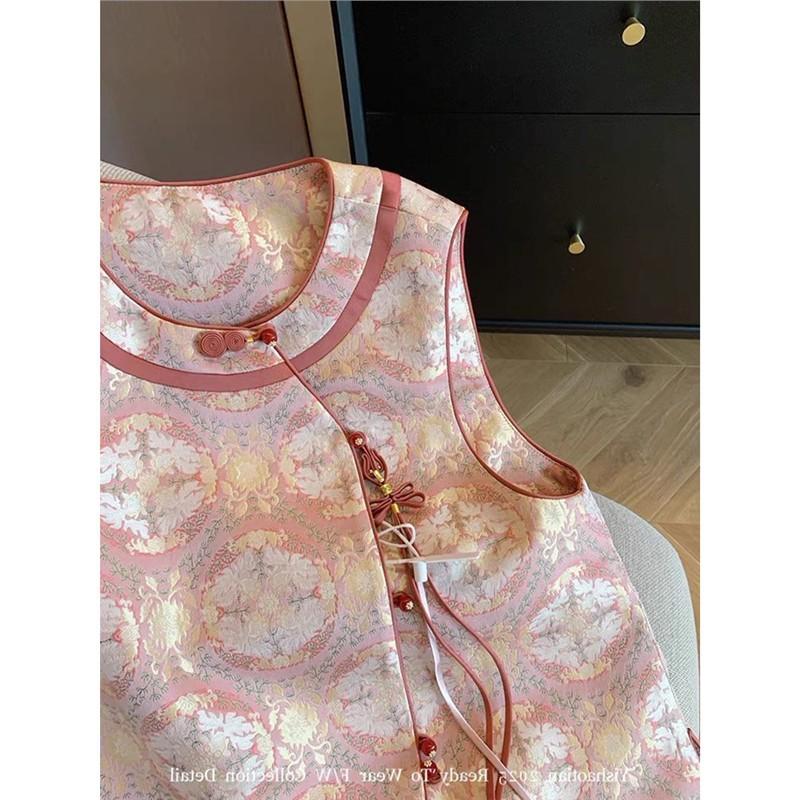 Early spring middle vest goldfish play lotus jacquard buckle vest feminine spring diagonal vest