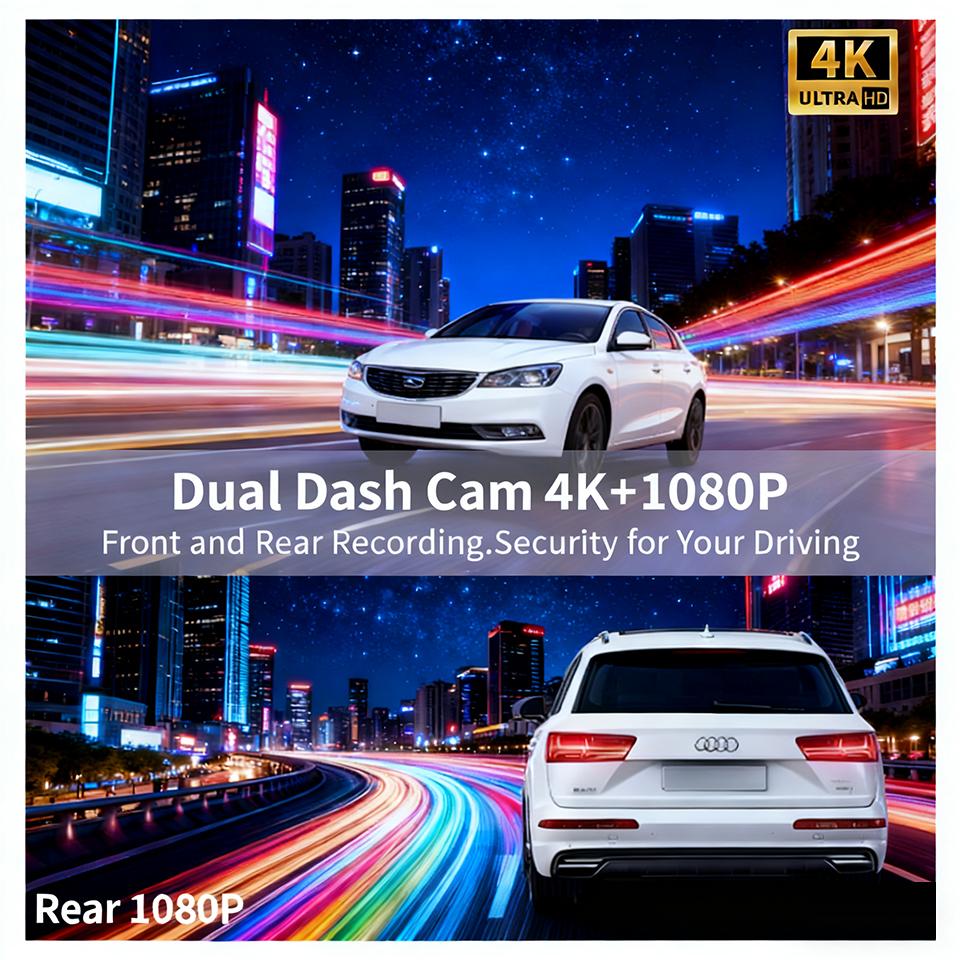 Acceo 4K Mirror Dash Cam Wireless CarPlay Android Auto Optional 1080P Rearview Camera 24H Parking Mode Loop Recording Car Camera