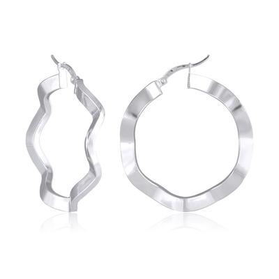 [P2381] - Silver 'Lola' Hoop Earrings - 25 Mm 4 Mm 2 Mm