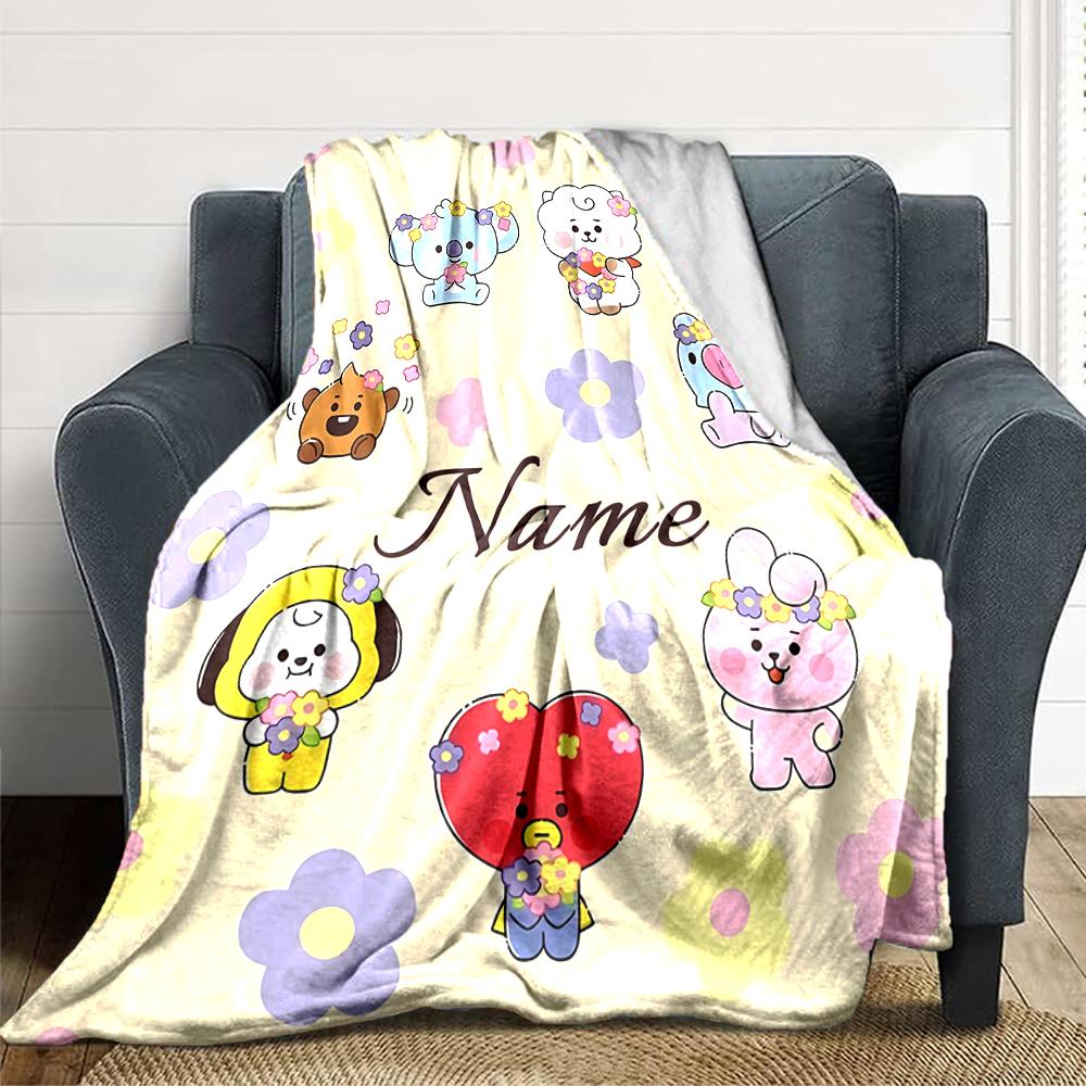 Custom Name BT21 Character Collection blanket for Couch & Bed, Plush Cozy Fuzzy Blanket Super Soft & Warm Blankets for Fall and Winter. 0908168