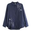 Camicetta in Cotone Primaverile Semplice Letteraria da Donna a Maniche Lunghe Camicia Ricamata Floreale Larga e Versatile