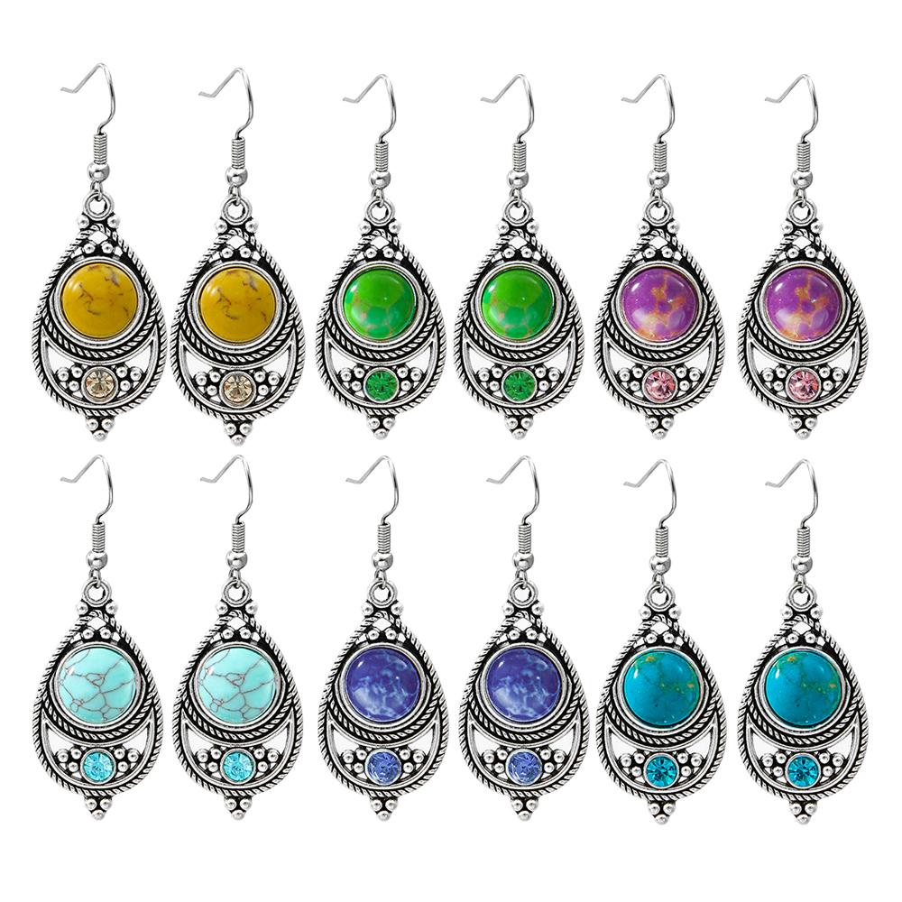 

Вінтажні сережки-підвіски в етнічному стилі для жінок, інкрустовані цирконами, поліхромні, античне срібло, краплі для вух, для щоденного носіння, прикраси для вечірок, подарунки